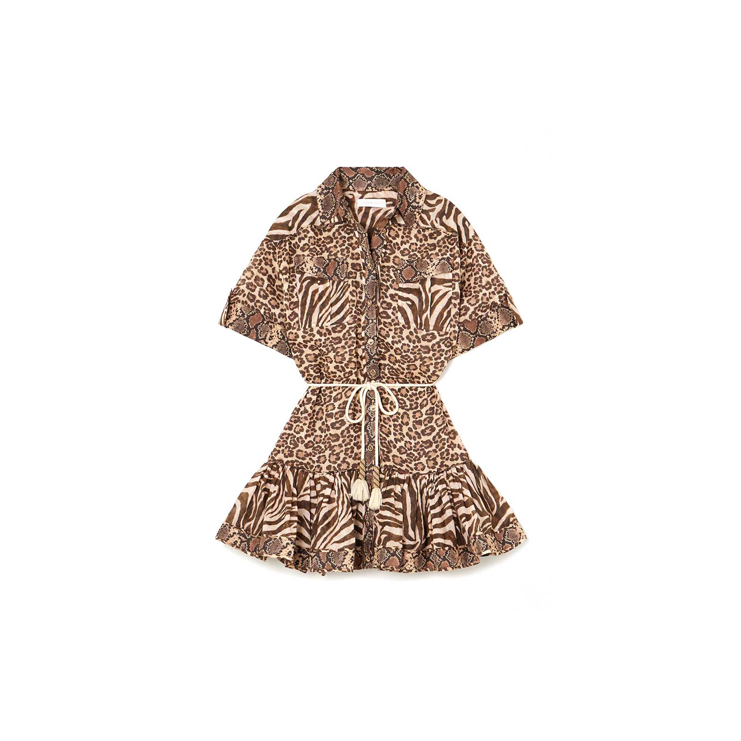 ZIMMERMANN WANDERLUST LANTERN BELTED PRINTED COTTON MINI DRESS 